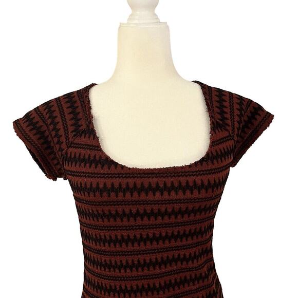 Free People Bodycon Knit Striped Short Sleeve Dress Size Large (a-24) - Picture 3 of 5